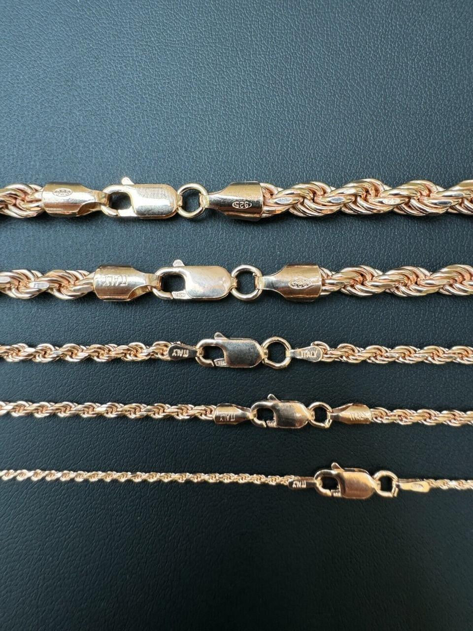 Rope Chain Necklace - 14k Rose Gold Vermeil 925 Sterling Silver - 16"-30" - 1.5mm-6mm