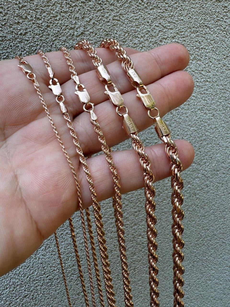 Rope Chain Necklace - 14k Rose Gold Vermeil 925 Sterling Silver - 16"-30" - 1.5mm-6mm