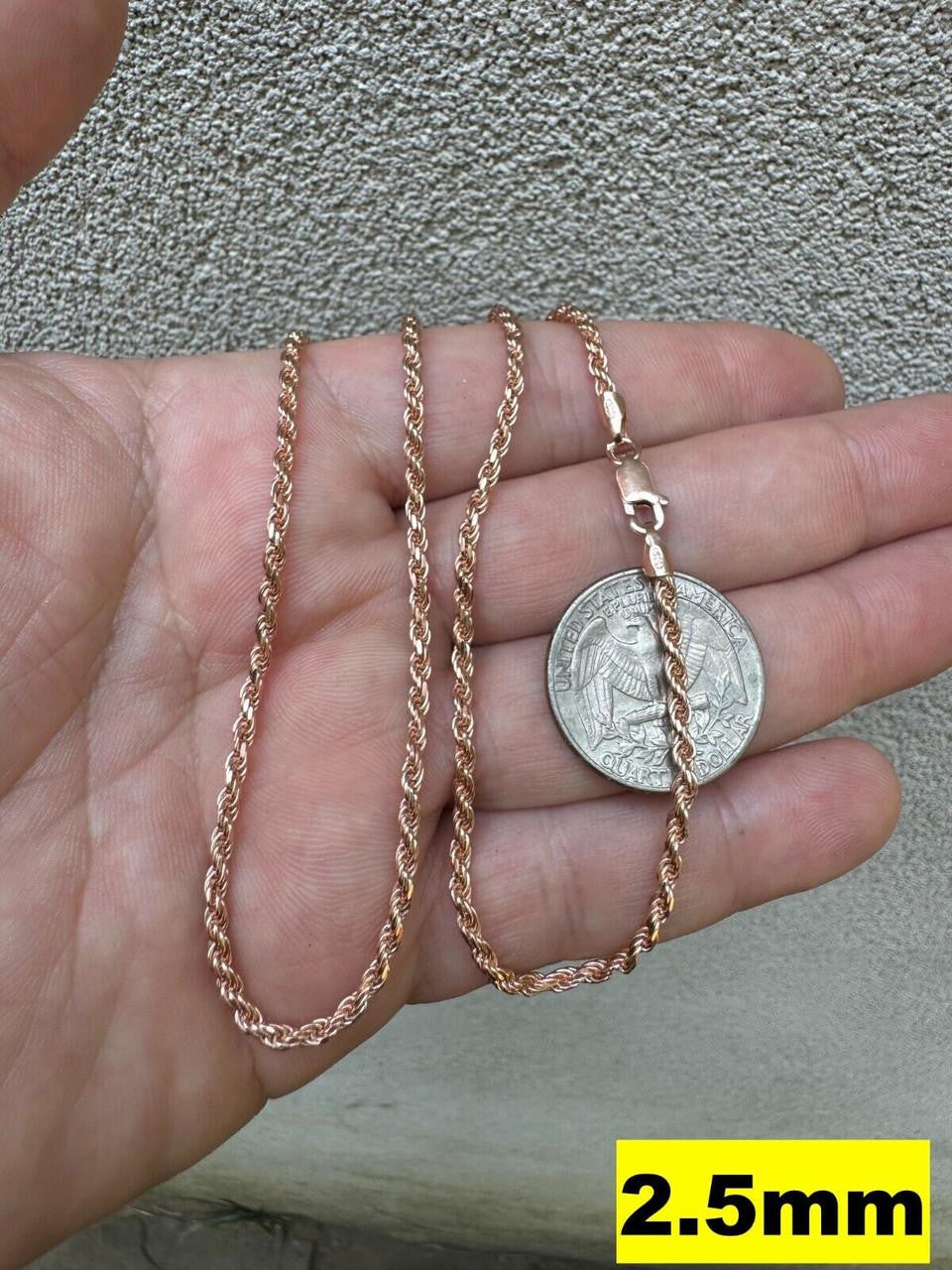 Rope Chain Necklace - 14k Rose Gold Vermeil 925 Sterling Silver - 16"-30" - 1.5mm-6mm