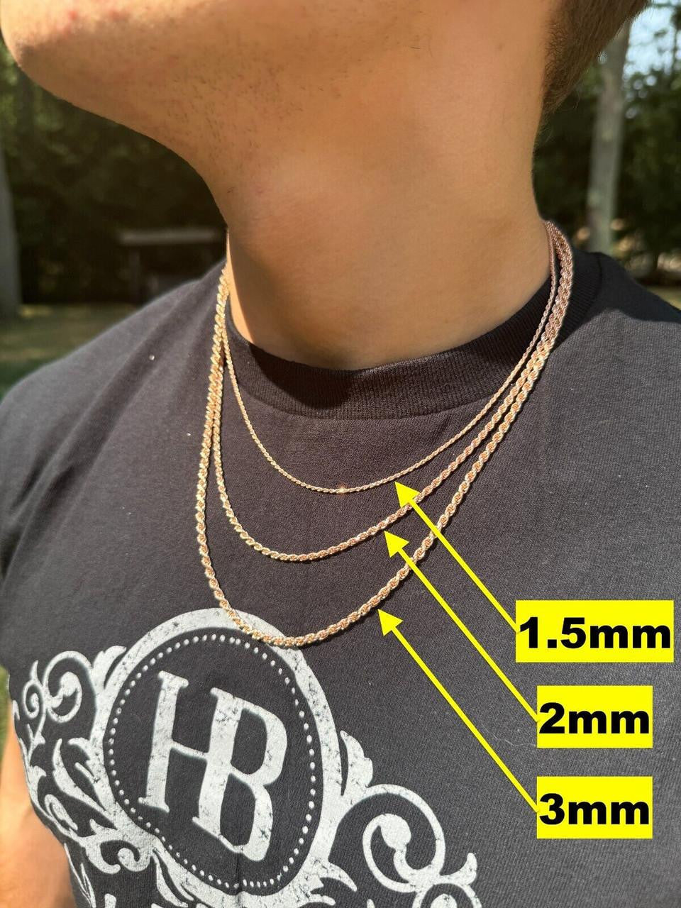 Rope Chain Necklace - 14k Rose Gold Vermeil 925 Sterling Silver - 16"-30" - 1.5mm-6mm