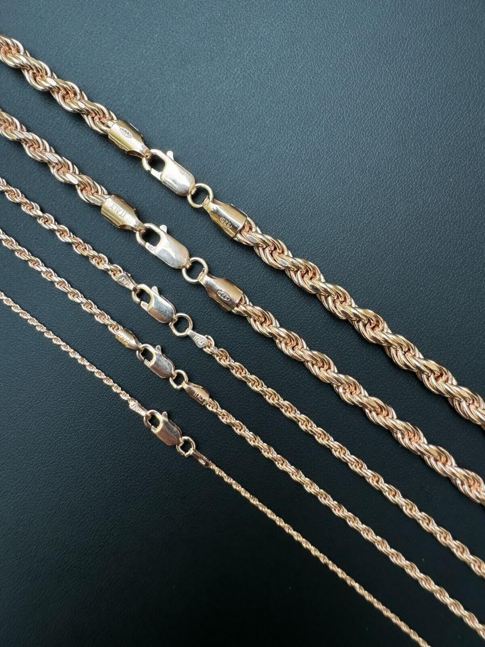 Rope Chain Necklace - 14k Rose Gold Vermeil 925 Sterling Silver - 16"-30" - 1.5mm-6mm