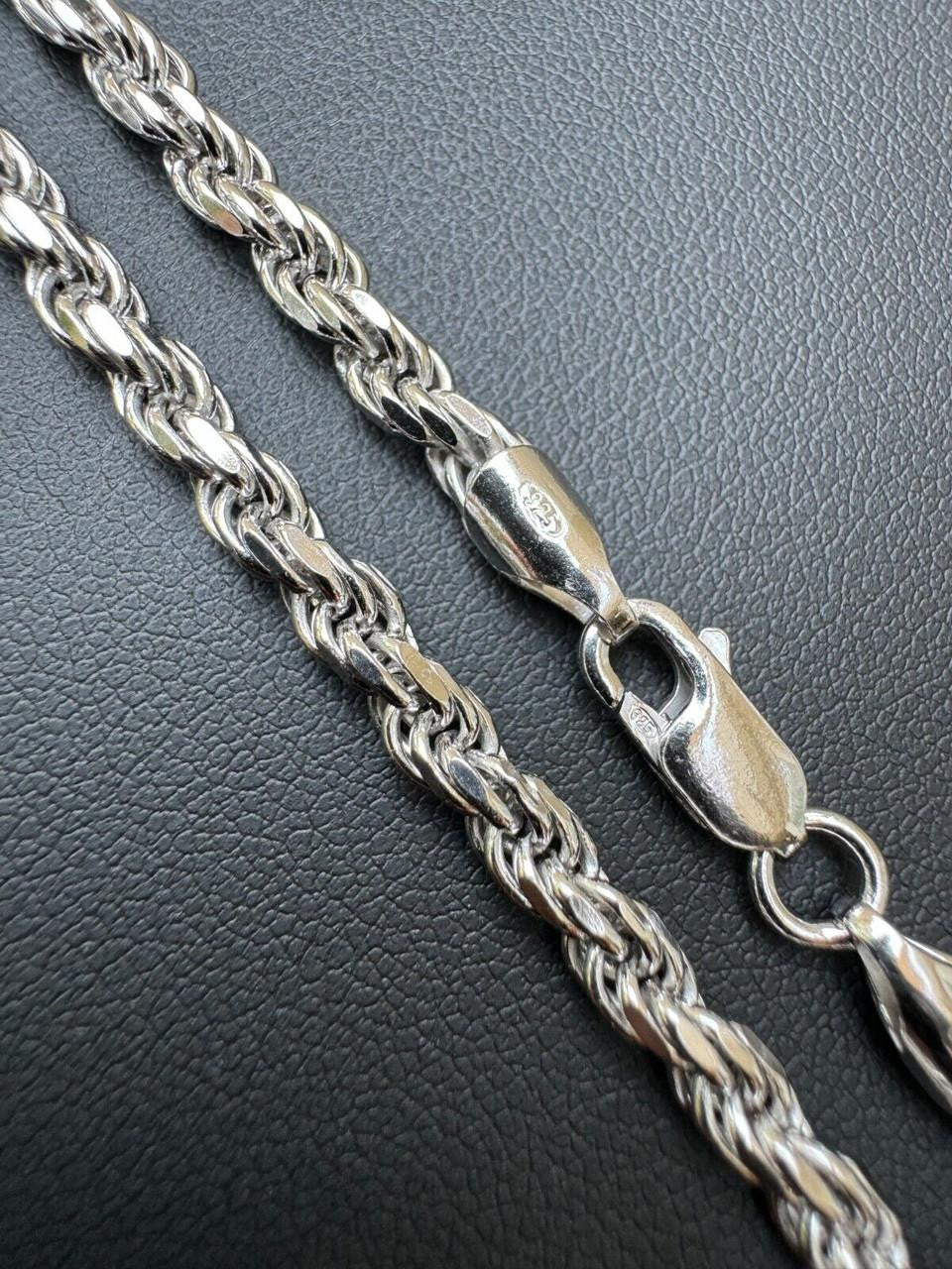 Rope Chain Necklace -  Rhodium Finish 925 Sterling Silver - 16"-30" - 1.5mm-6mm