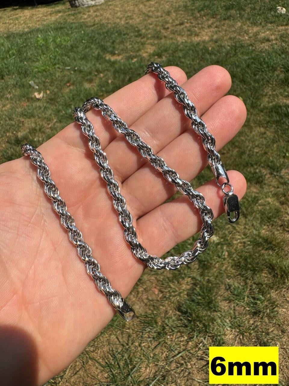 Rope Chain Necklace -  Rhodium Finish 925 Sterling Silver - 16"-30" - 1.5mm-6mm