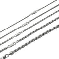 Rope Chain Necklace -  Rhodium Finish 925 Sterling Silver - 16"-30" - 1.5mm-6mm