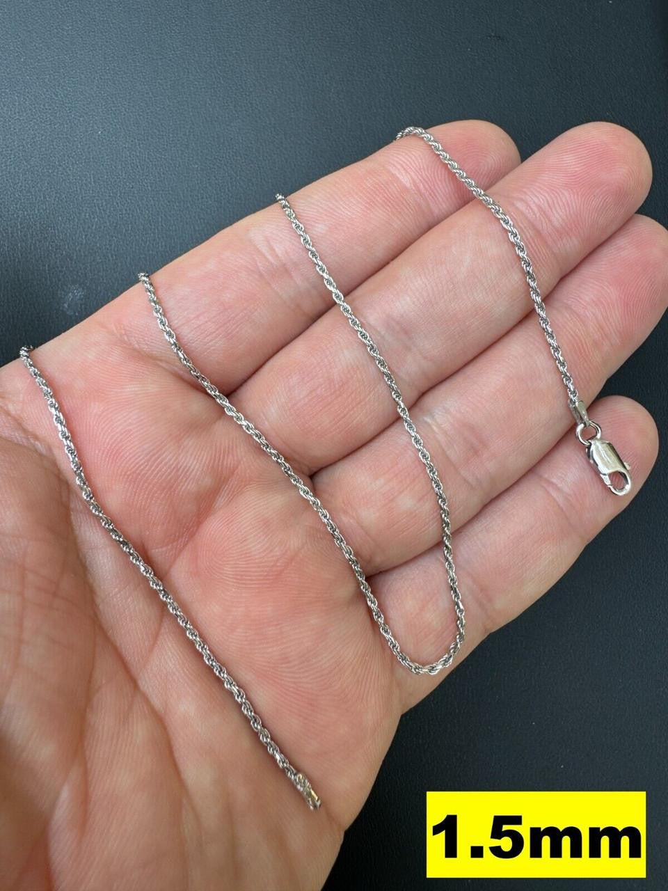 Rope Chain Necklace -  Rhodium Finish 925 Sterling Silver - 16"-30" - 1.5mm-6mm