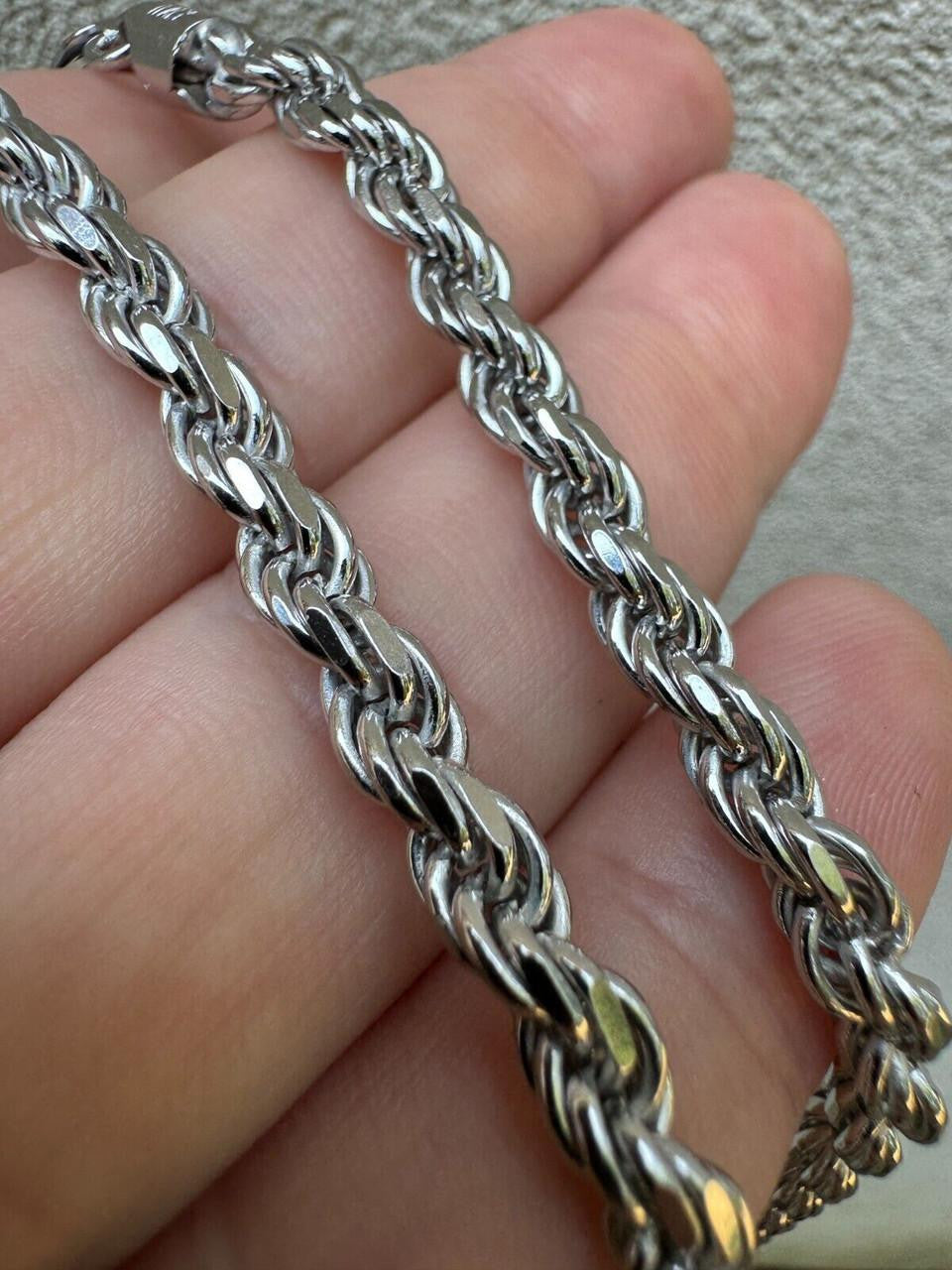 Rope Chain Necklace -  Rhodium Finish 925 Sterling Silver - 16"-30" - 1.5mm-6mm