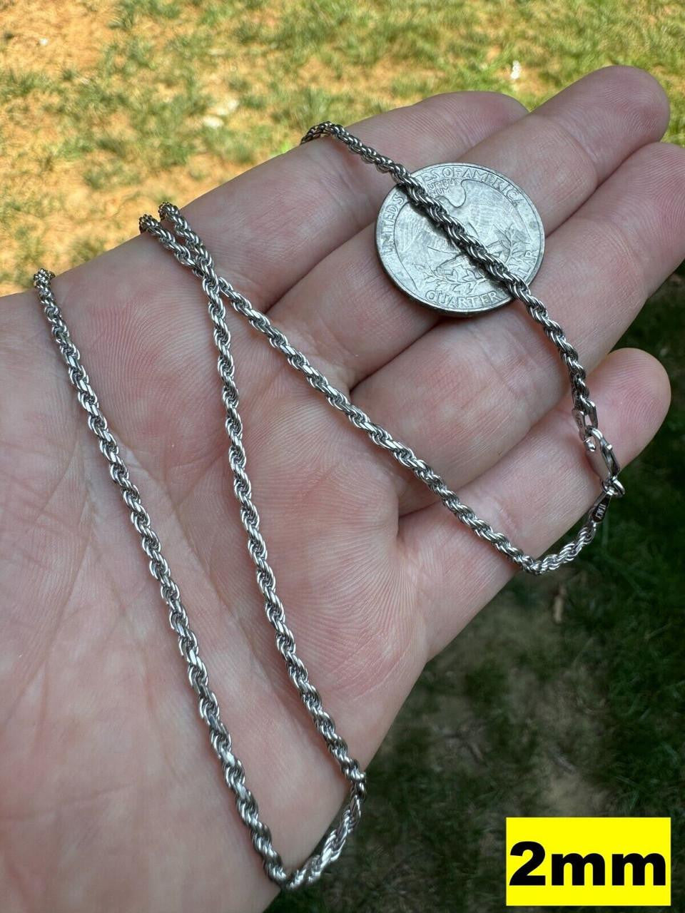 Rope Chain Necklace -  Rhodium Finish 925 Sterling Silver - 16"-30" - 1.5mm-6mm