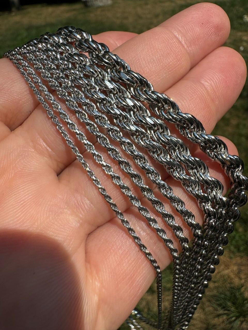 Rope Chain Necklace -  Rhodium Finish 925 Sterling Silver - 16"-30" - 1.5mm-6mm