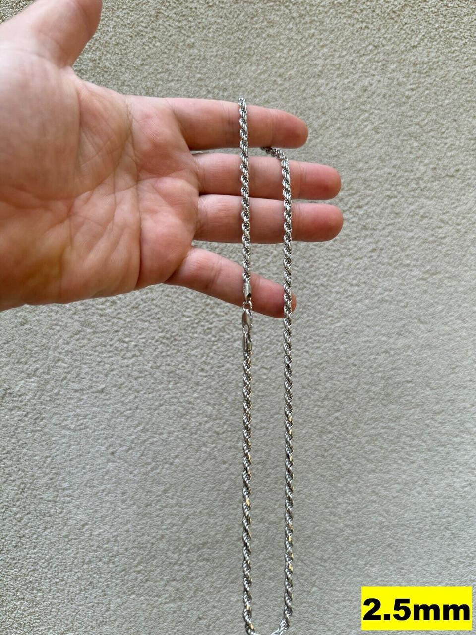 Rope Chain Necklace -  Rhodium Finish 925 Sterling Silver - 16"-30" - 1.5mm-6mm