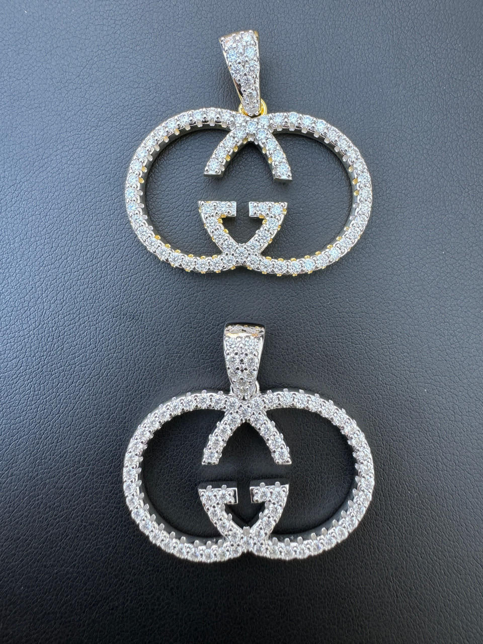 MOISSANITE Double G Iced Out Pendant - 14k Gold Vermeil Or 925 Silver - Small 1.5"