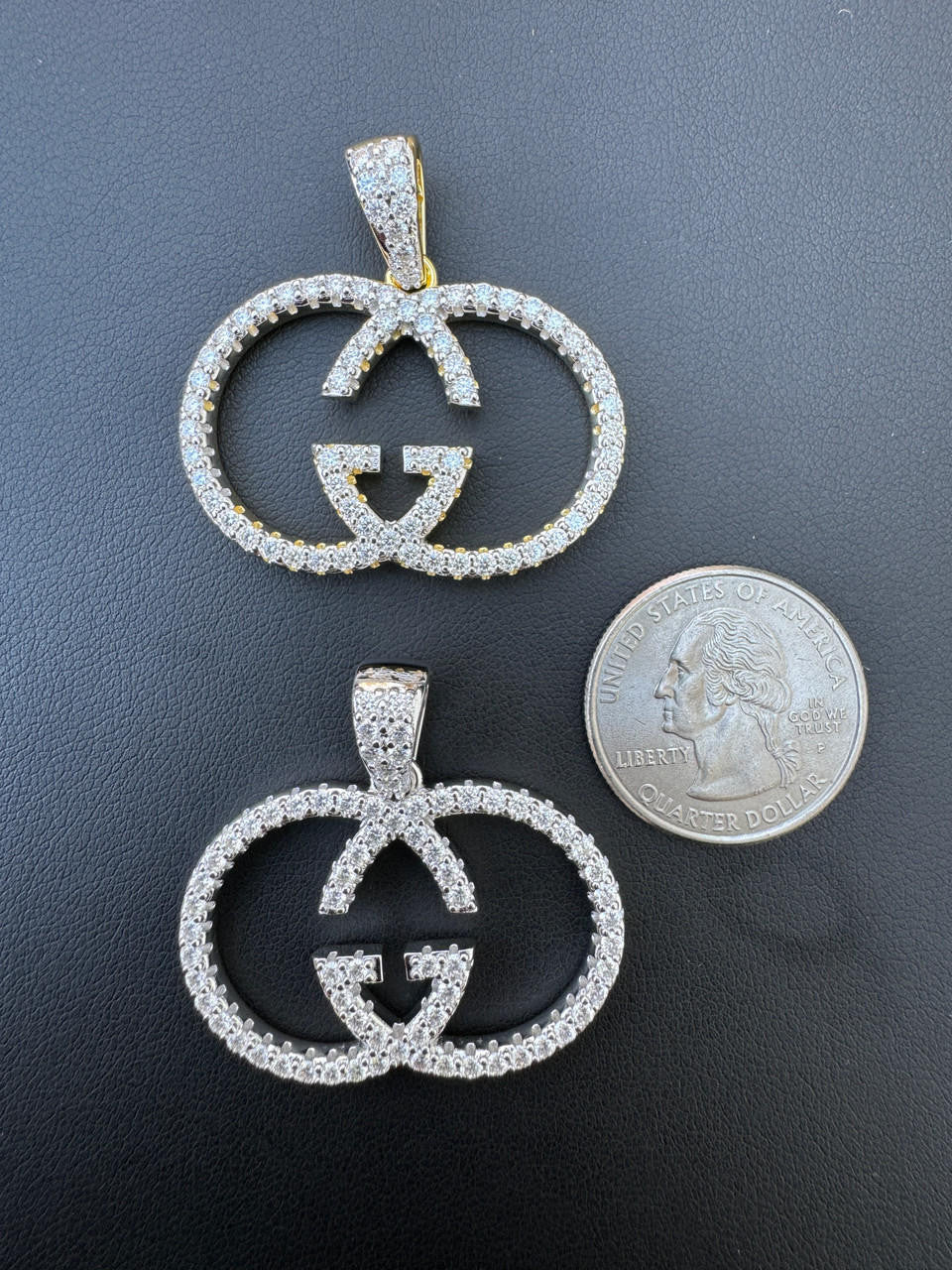 MOISSANITE Double G Iced Out Pendant - 14k Gold Vermeil Or 925 Silver - Small 1.5"