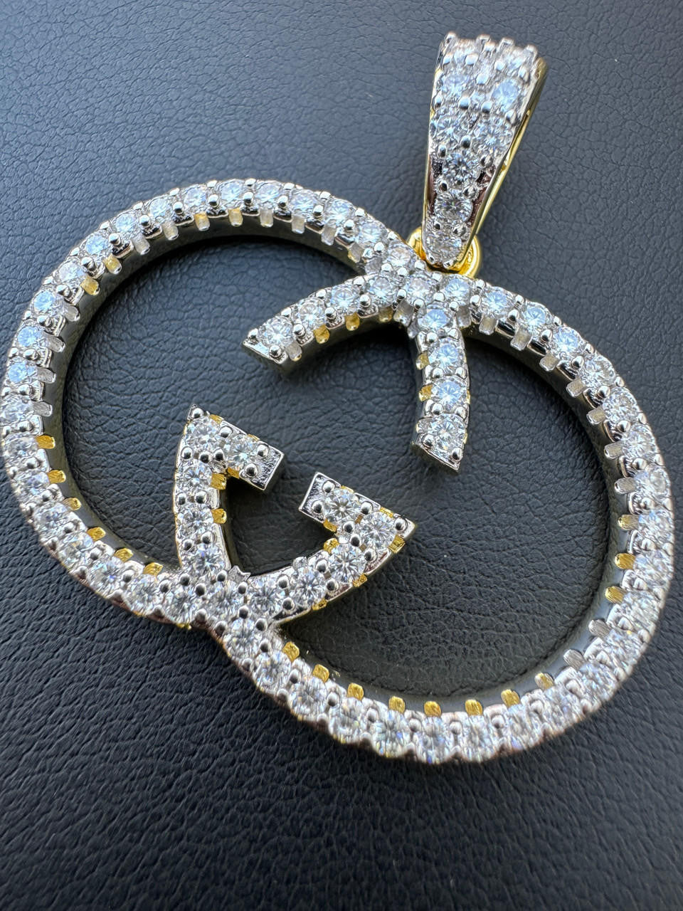 MOISSANITE Double G Iced Out Pendant - 14k Gold Vermeil Or 925 Silver - Small 1.5"