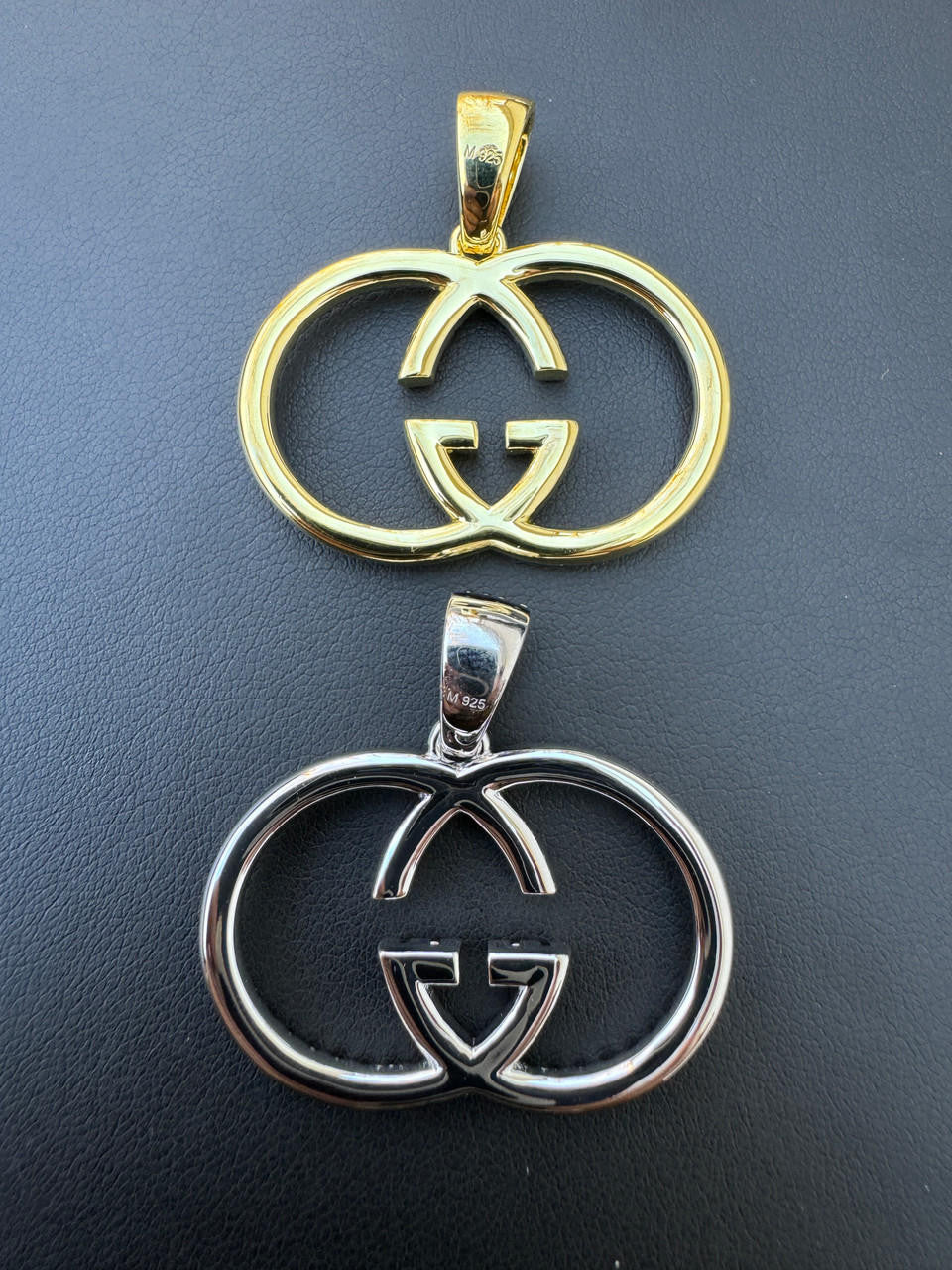 MOISSANITE Double G Iced Out Pendant - 14k Gold Vermeil Or 925 Silver - Small 1.5"