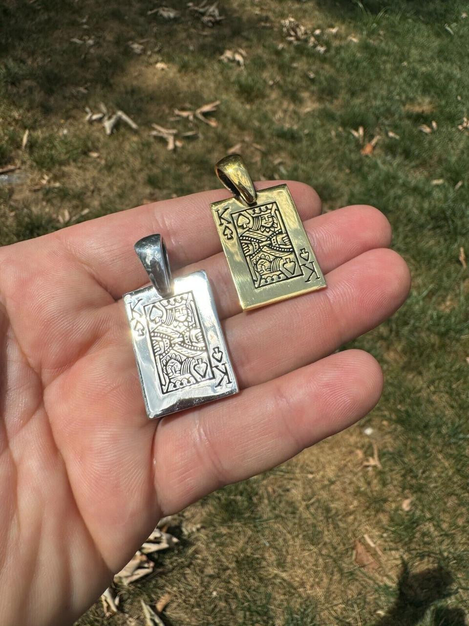 King Of Spades Card Pendant - 14k Gold Vermeil Or 925 Silver - Medium 2"