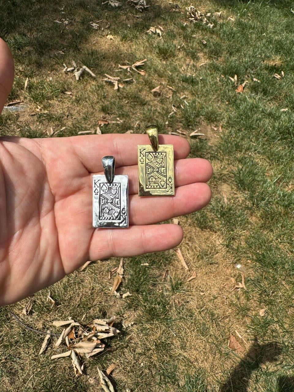 King Of Spades Card Pendant - 14k Gold Vermeil Or 925 Silver - Medium 2"