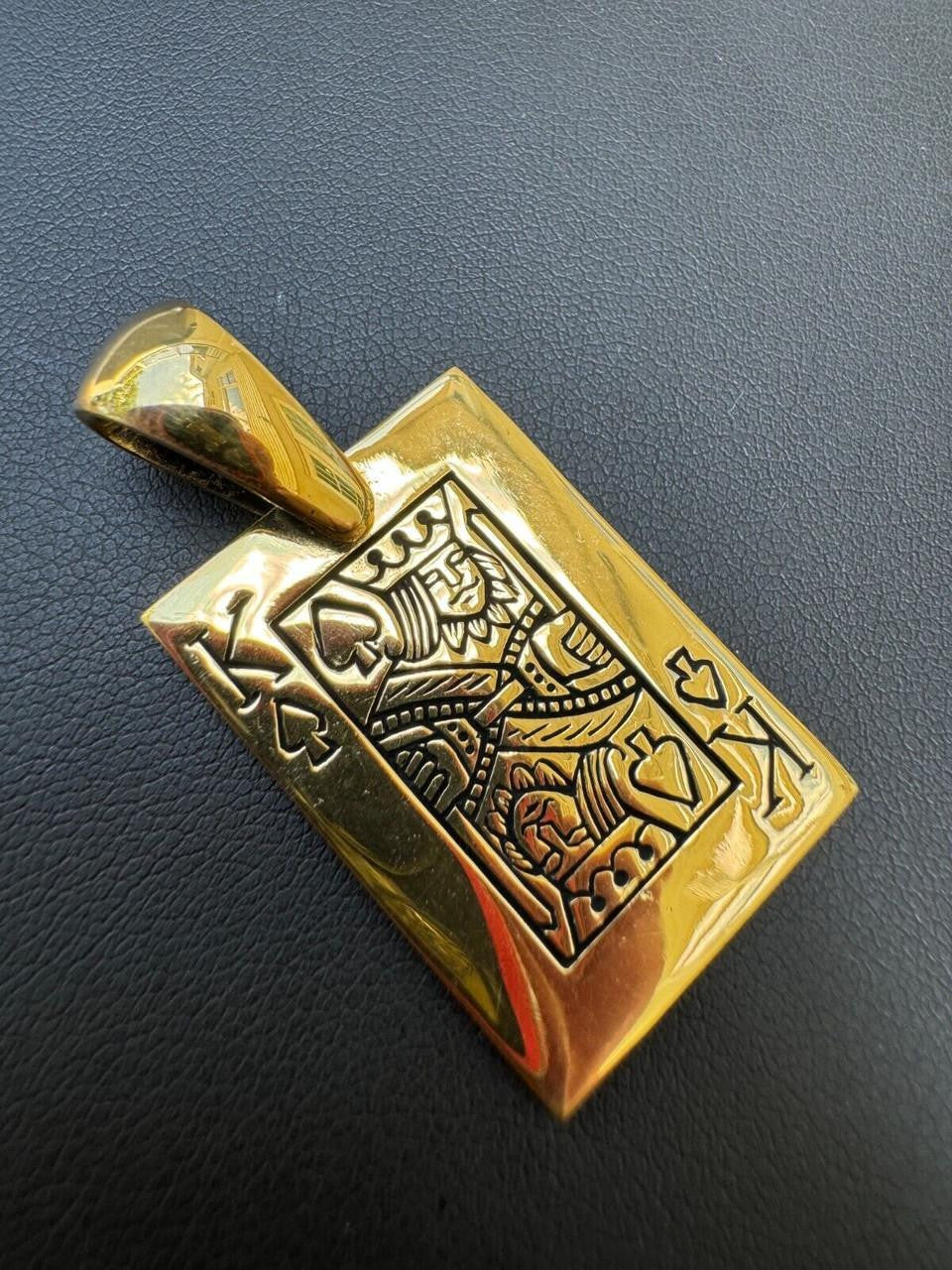 King Of Spades Card Pendant - 14k Gold Vermeil Or 925 Silver - Medium 2"