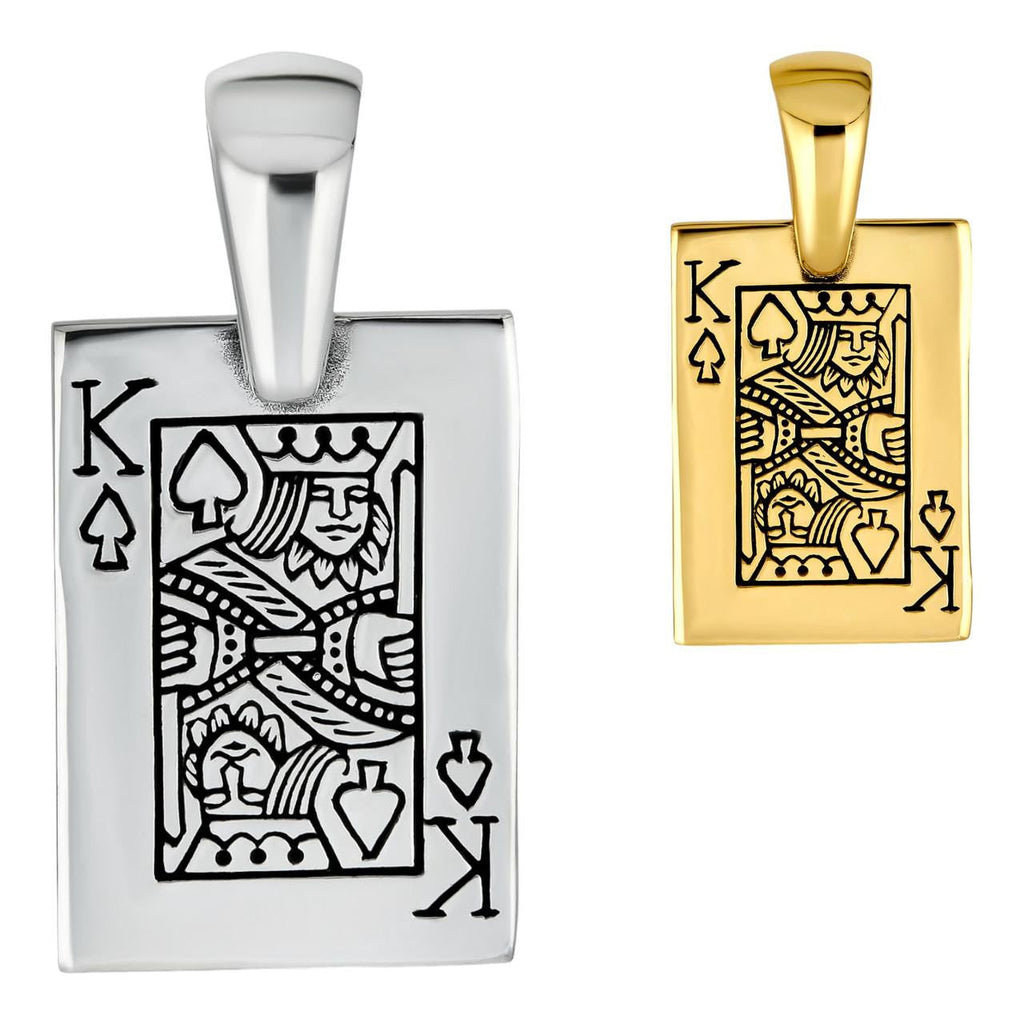 King Of Spades Card Pendant - 14k Gold Vermeil Or 925 Silver - Medium 2"