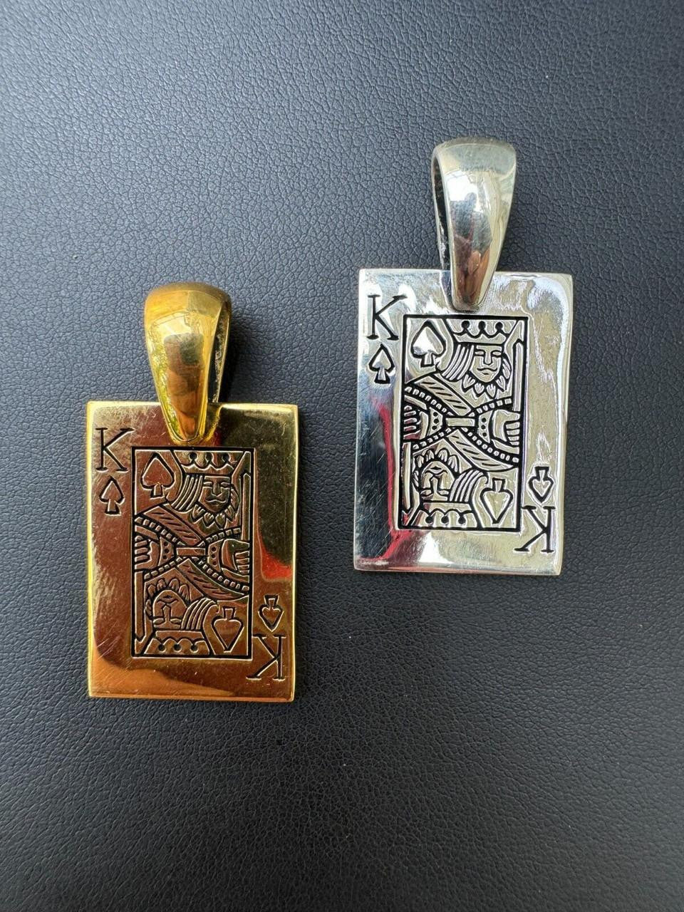 King Of Spades Card Pendant - 14k Gold Vermeil Or 925 Silver - Medium 2"