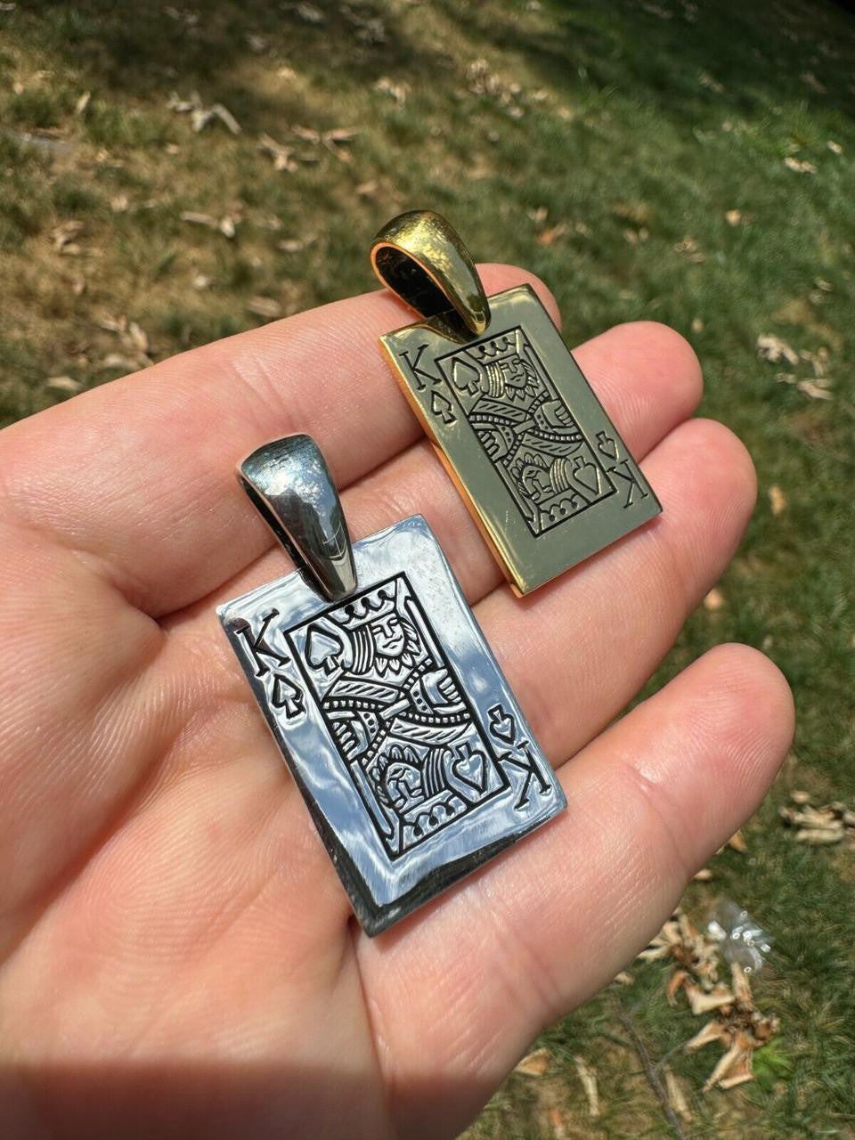 King Of Spades Card Pendant - 14k Gold Vermeil Or 925 Silver - Medium 2"