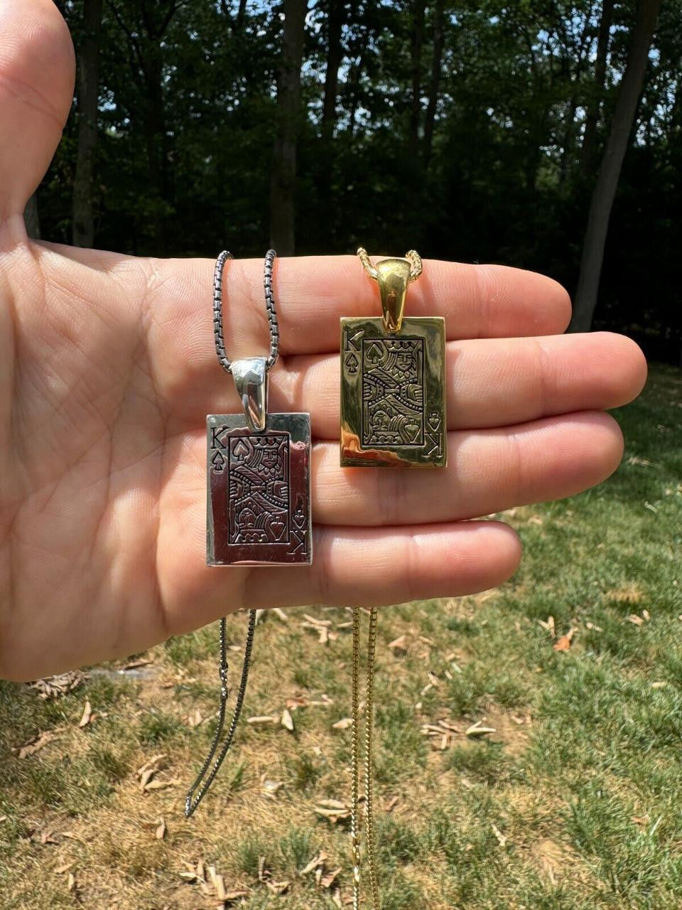 King Of Spades Card Pendant - 14k Gold Vermeil Or 925 Silver - Medium 2"