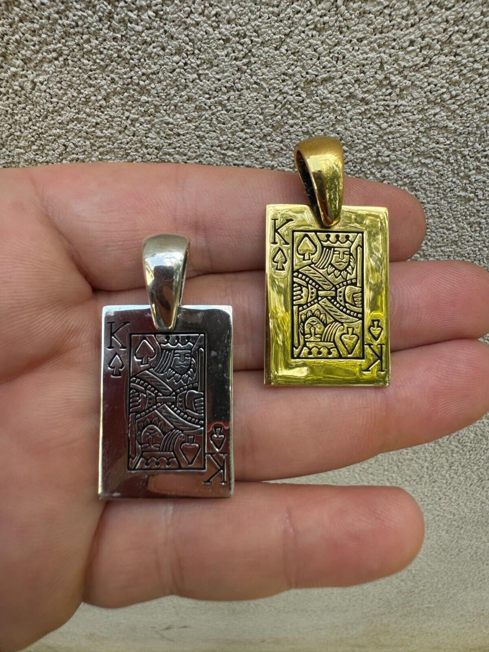 King Of Spades Card Pendant - 14k Gold Vermeil Or 925 Silver - Medium 2"