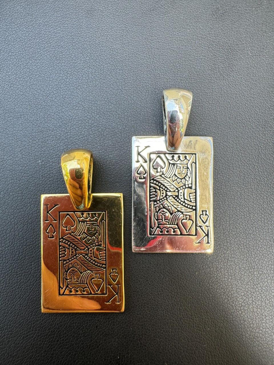 King Of Spades Card Pendant - 14k Gold Vermeil Or 925 Silver - Medium 2"