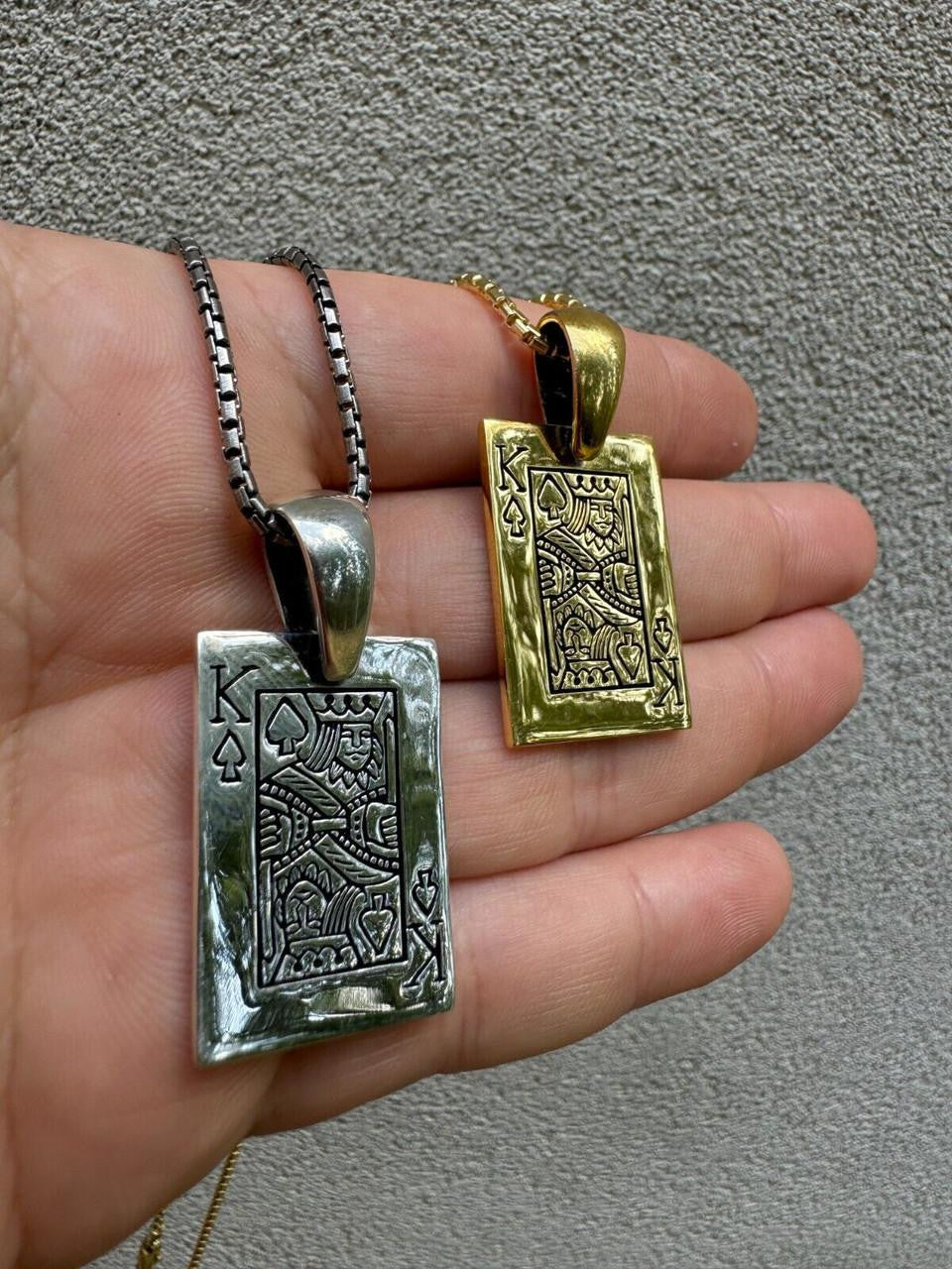 King Of Spades Card Pendant - 14k Gold Vermeil Or 925 Silver - Medium 2"