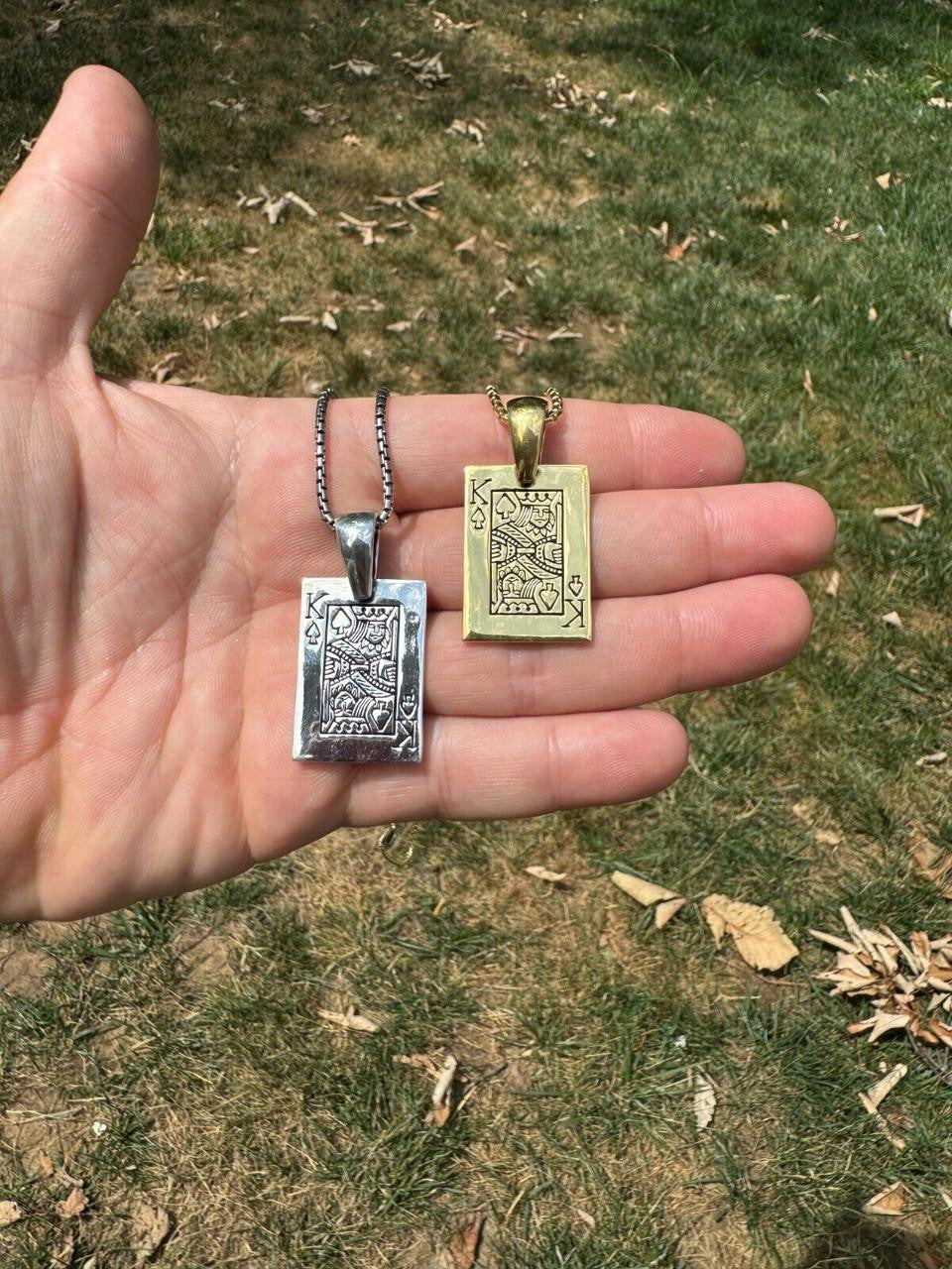King Of Spades Card Pendant - 14k Gold Vermeil Or 925 Silver - Medium 2"