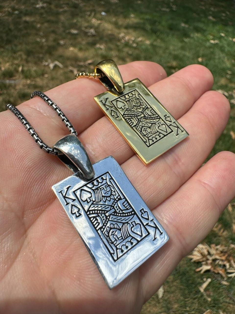 King Of Spades Card Pendant - 14k Gold Vermeil Or 925 Silver - Medium 2"