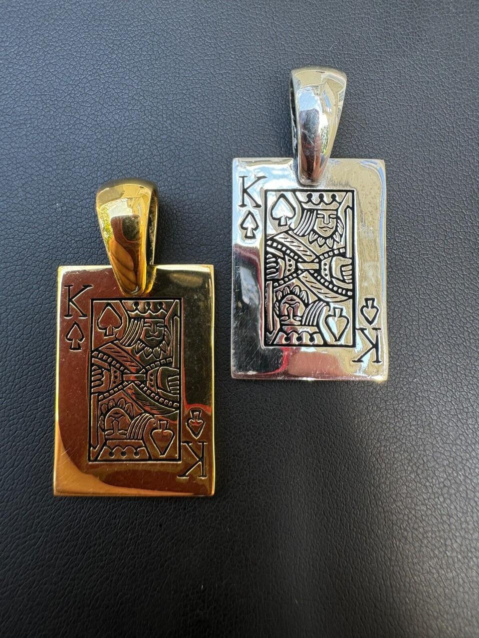 King Of Spades Card Pendant - 14k Gold Vermeil Or 925 Silver - Medium 2"