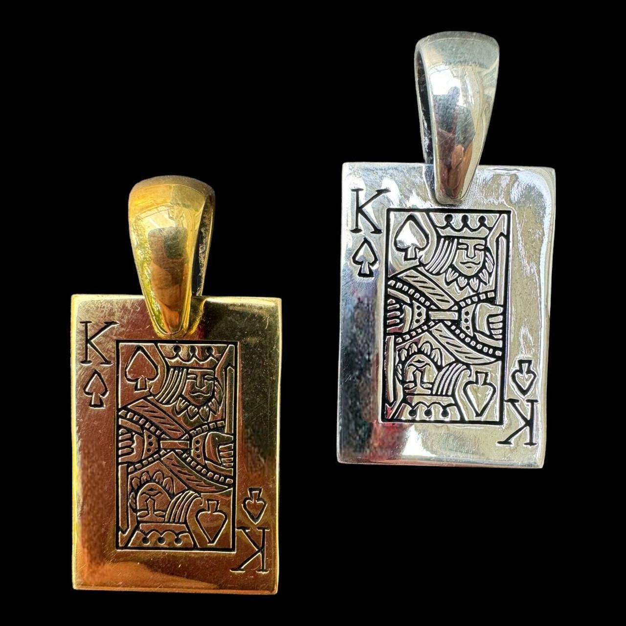 King Of Spades Card Pendant - 14k Gold Vermeil Or 925 Silver - Medium 2"