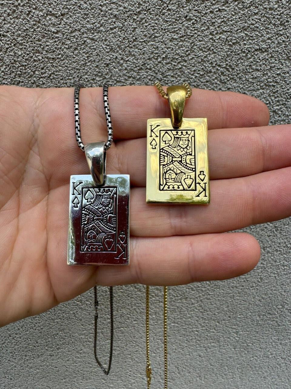 King Of Spades Card Pendant - 14k Gold Vermeil Or 925 Silver - Medium 2"