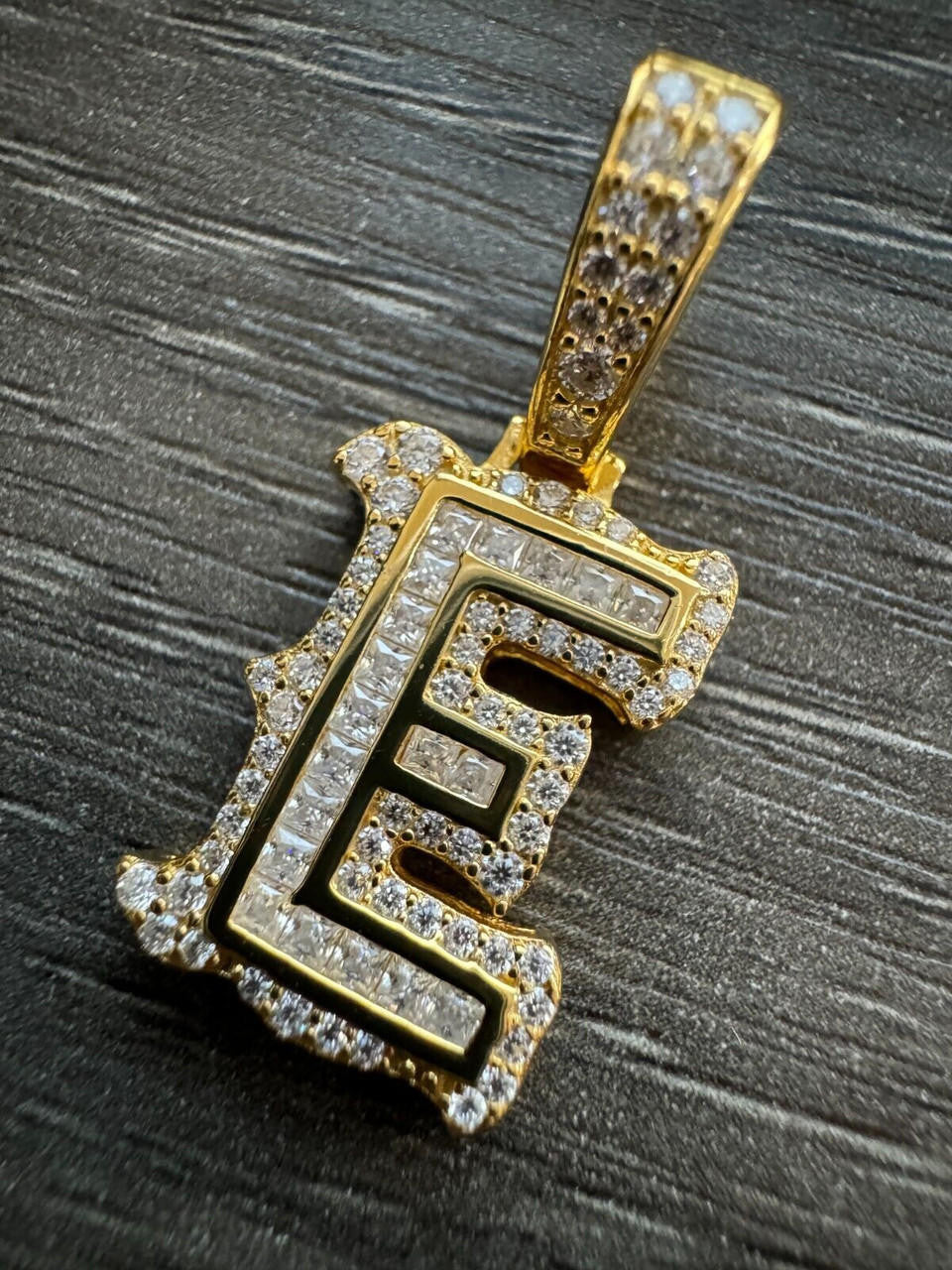 MOISSANITE A - Z Initials Gothic Letter Iced Out Pendant - 14k Yellow Gold Vermeil Or 925 Silver - Small 1.25"