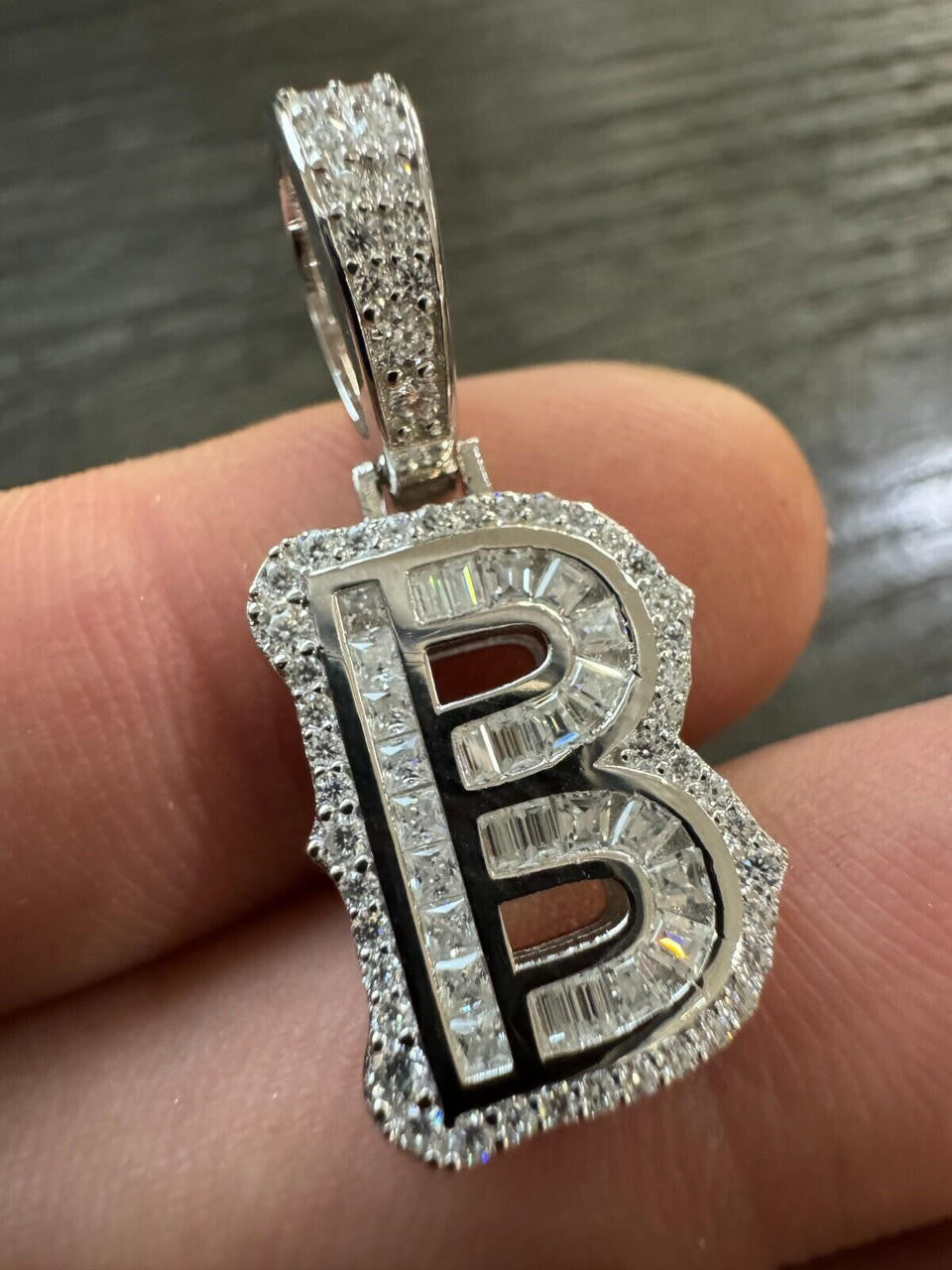 MOISSANITE A - Z Initials Gothic Letter Iced Out Pendant - 14k Yellow Gold Vermeil Or 925 Silver - Small 1.25"