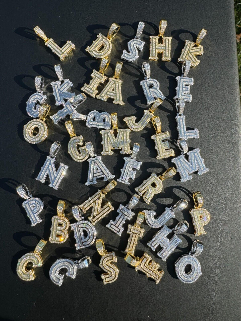 MOISSANITE A - Z Initials Gothic Letter Iced Out Pendant - 14k Yellow Gold Vermeil Or 925 Silver - Small 1.25"