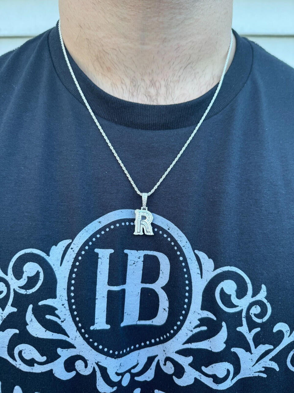 MOISSANITE A - Z Initials Gothic Letter Iced Out Pendant - 14k Yellow Gold Vermeil Or 925 Silver - Small 1.25"