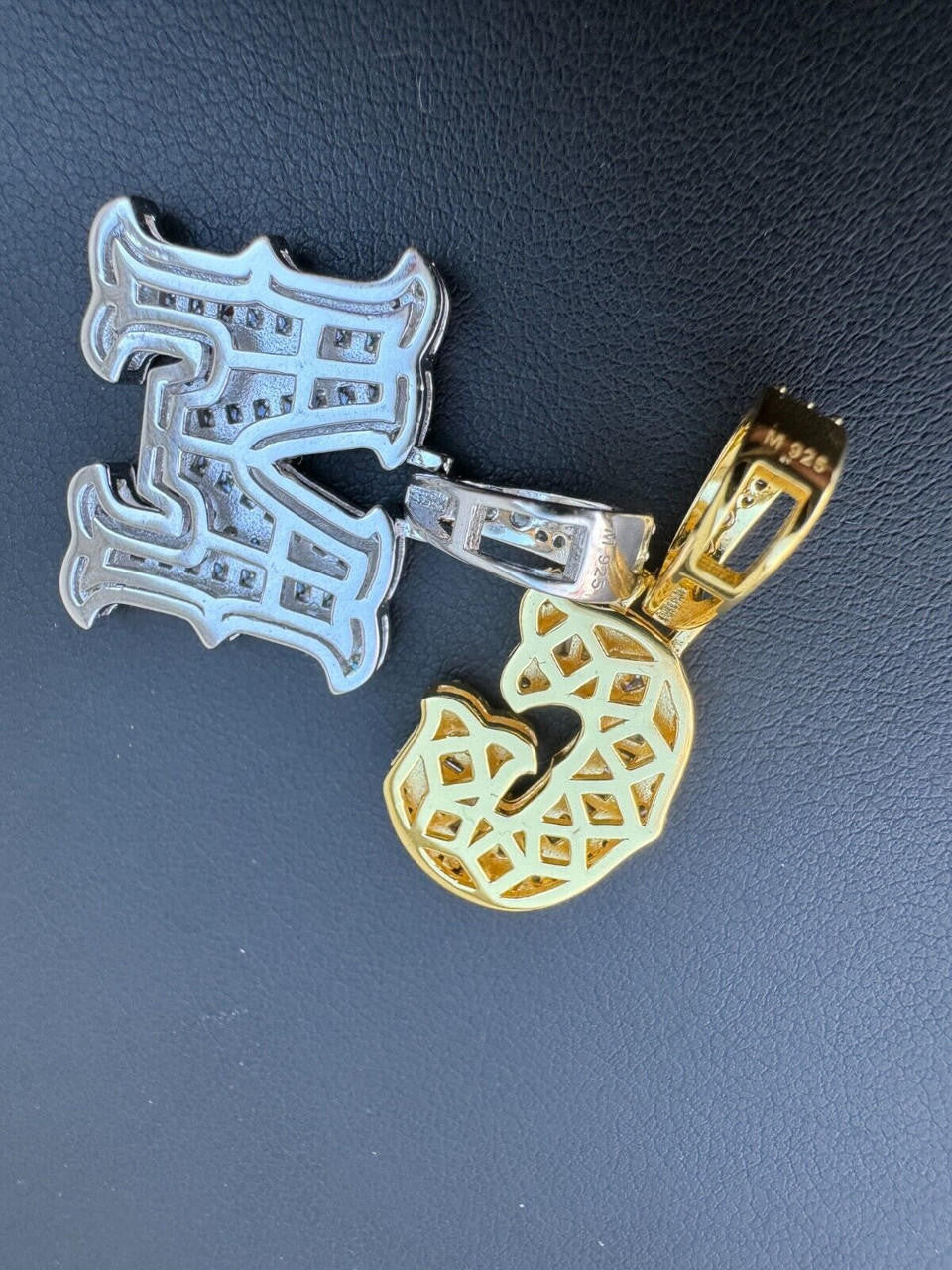 MOISSANITE A - Z Initials Gothic Letter Iced Out Pendant - 14k Yellow Gold Vermeil Or 925 Silver - Small 1.25"