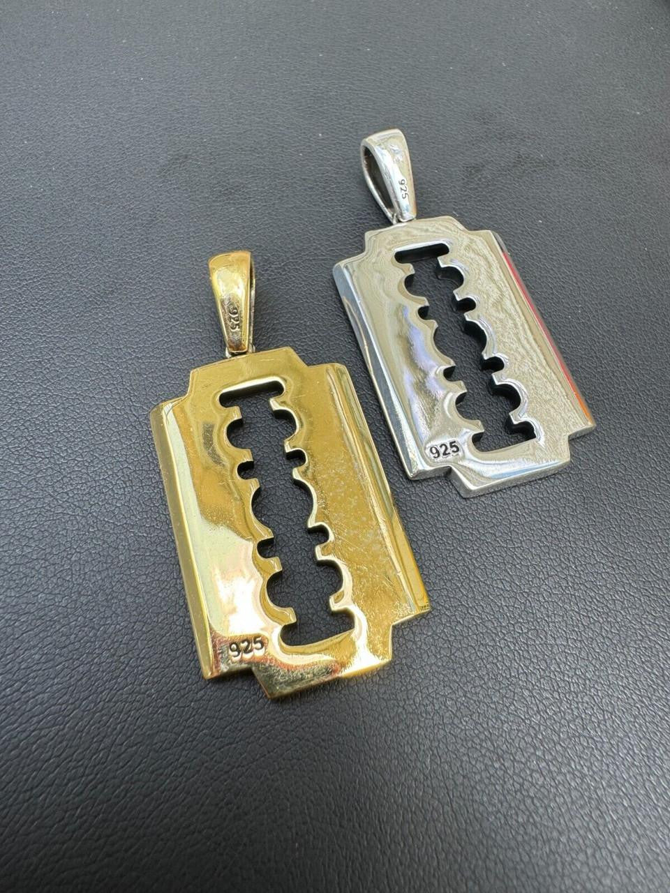 Razor Blade Emo Pendant - 14k Gold Vermeil Or 925 Silver - Medium 2"