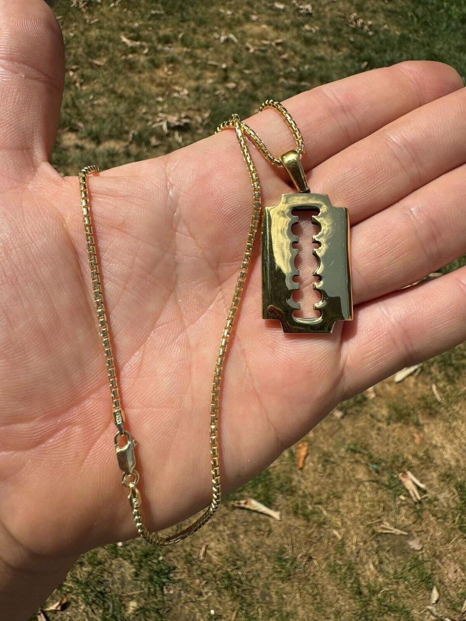 Razor Blade Emo Pendant - 14k Gold Vermeil Or 925 Silver - Medium 2"