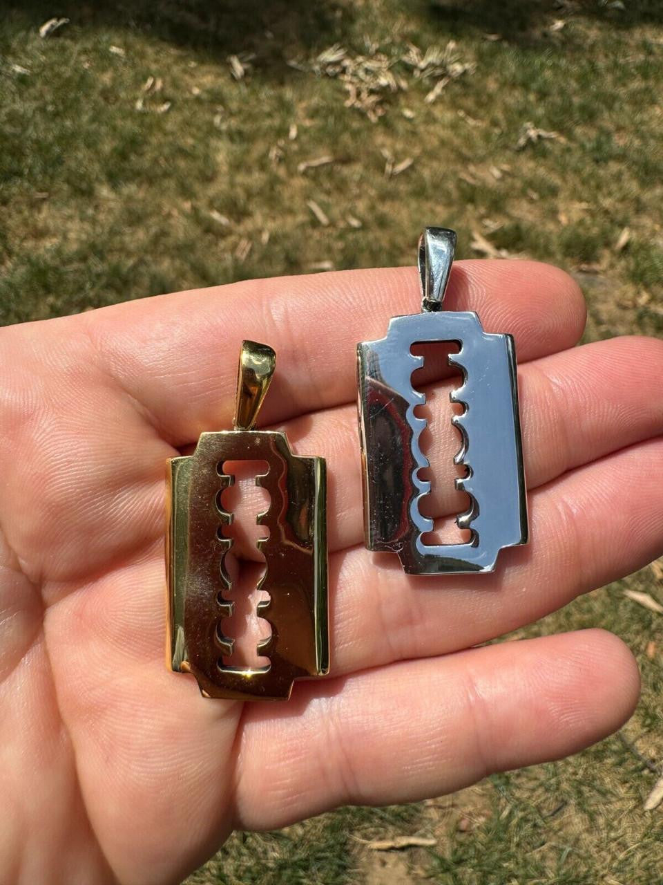 Razor Blade Emo Pendant - 14k Gold Vermeil Or 925 Silver - Medium 2"