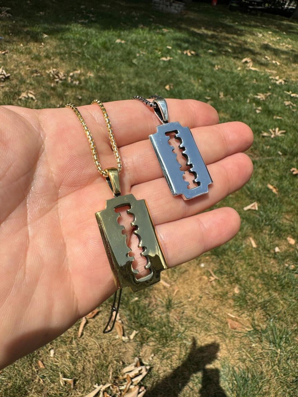 Razor Blade Emo Pendant - 14k Gold Vermeil Or 925 Silver - Medium 2"