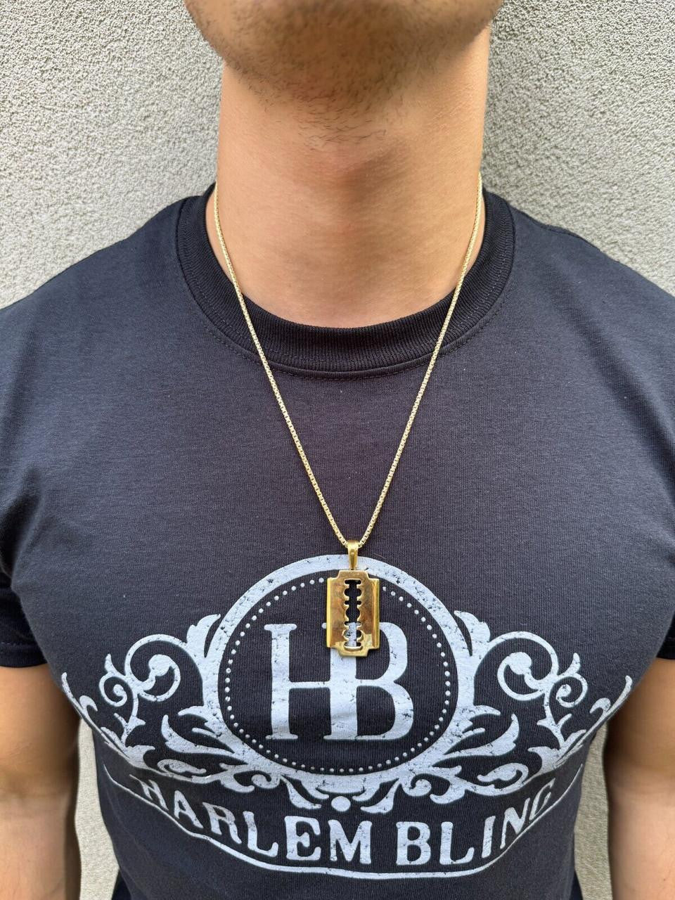 Razor Blade Emo Pendant - 14k Gold Vermeil Or 925 Silver - Medium 2"
