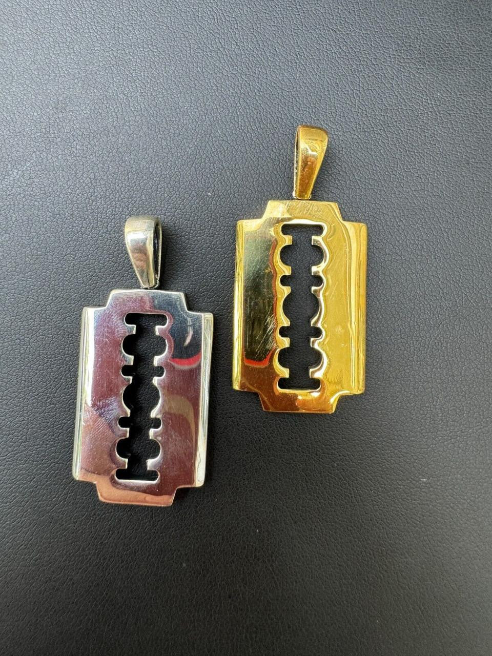 Razor Blade Emo Pendant - 14k Gold Vermeil Or 925 Silver - Medium 2"