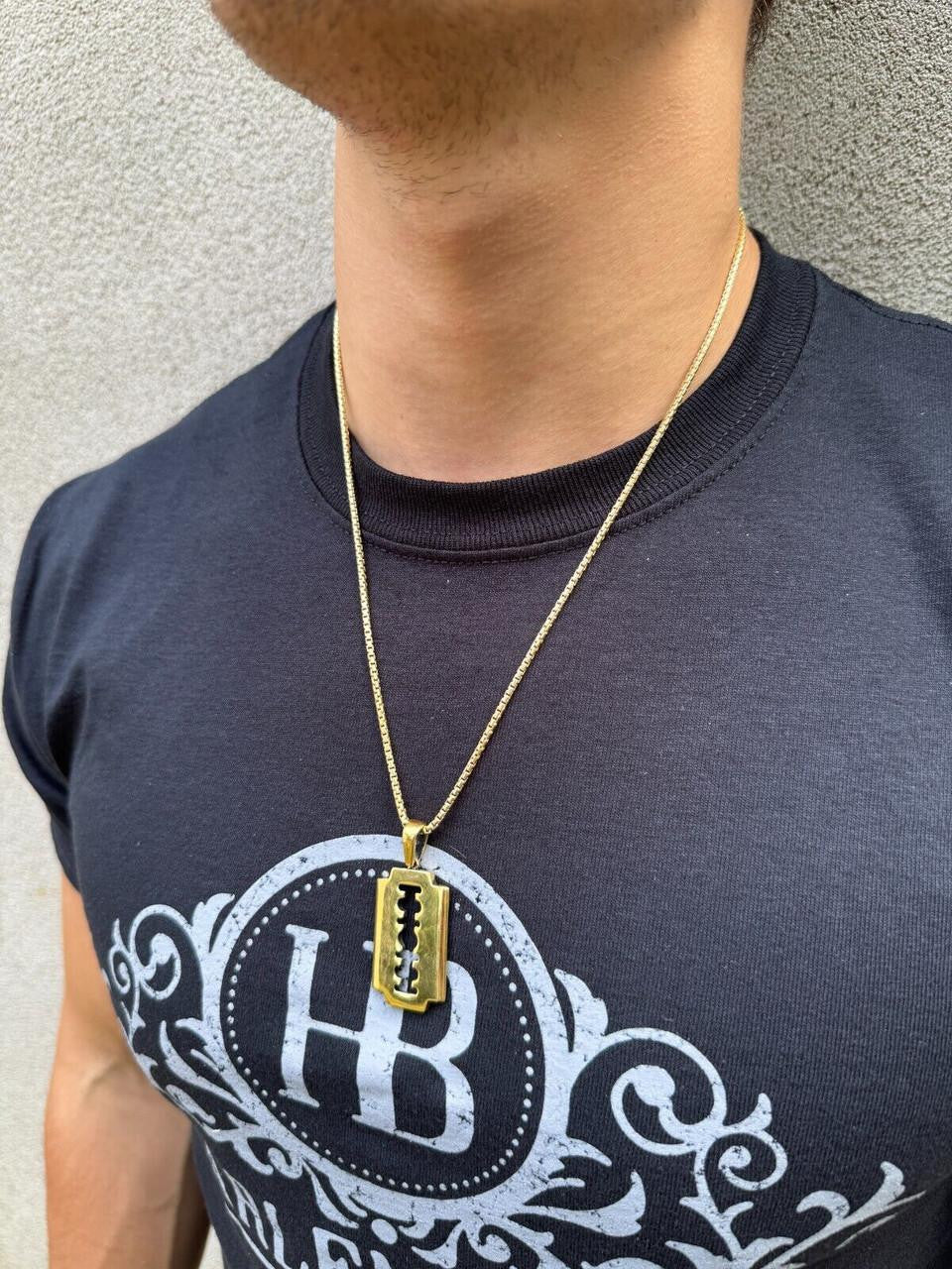 Razor Blade Emo Pendant - 14k Gold Vermeil Or 925 Silver - Medium 2"