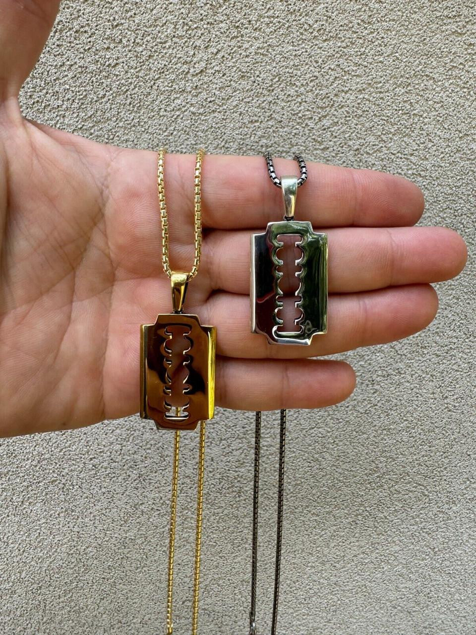 Razor Blade Emo Pendant - 14k Gold Vermeil Or 925 Silver - Medium 2"