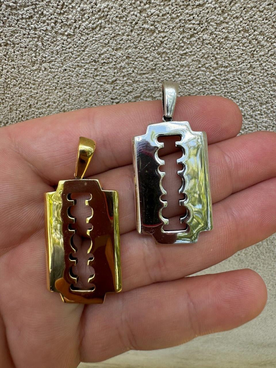 Razor Blade Emo Pendant - 14k Gold Vermeil Or 925 Silver - Medium 2"