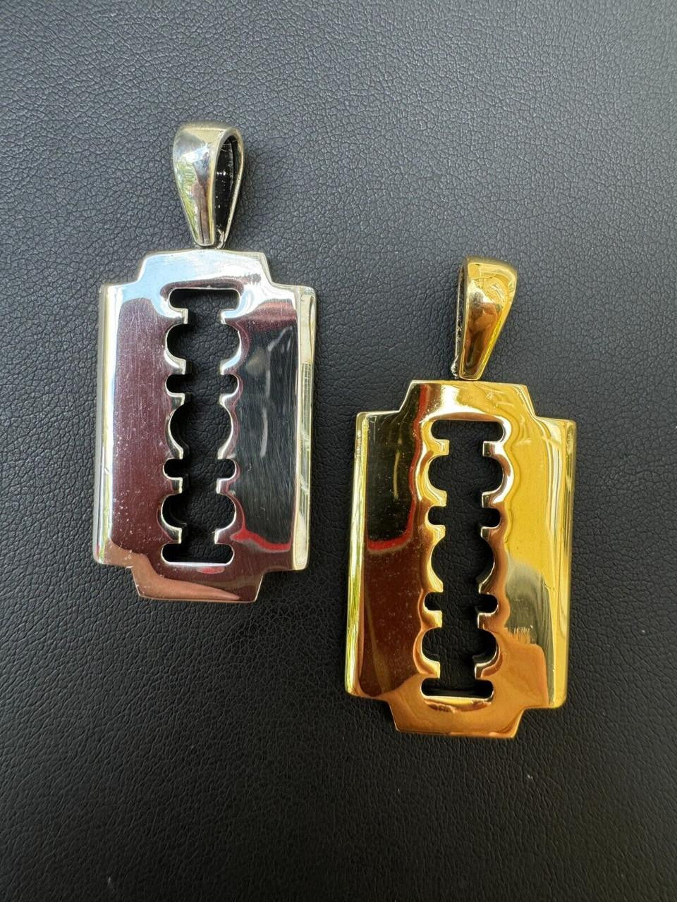 Razor Blade Emo Pendant - 14k Gold Vermeil Or 925 Silver - Medium 2"