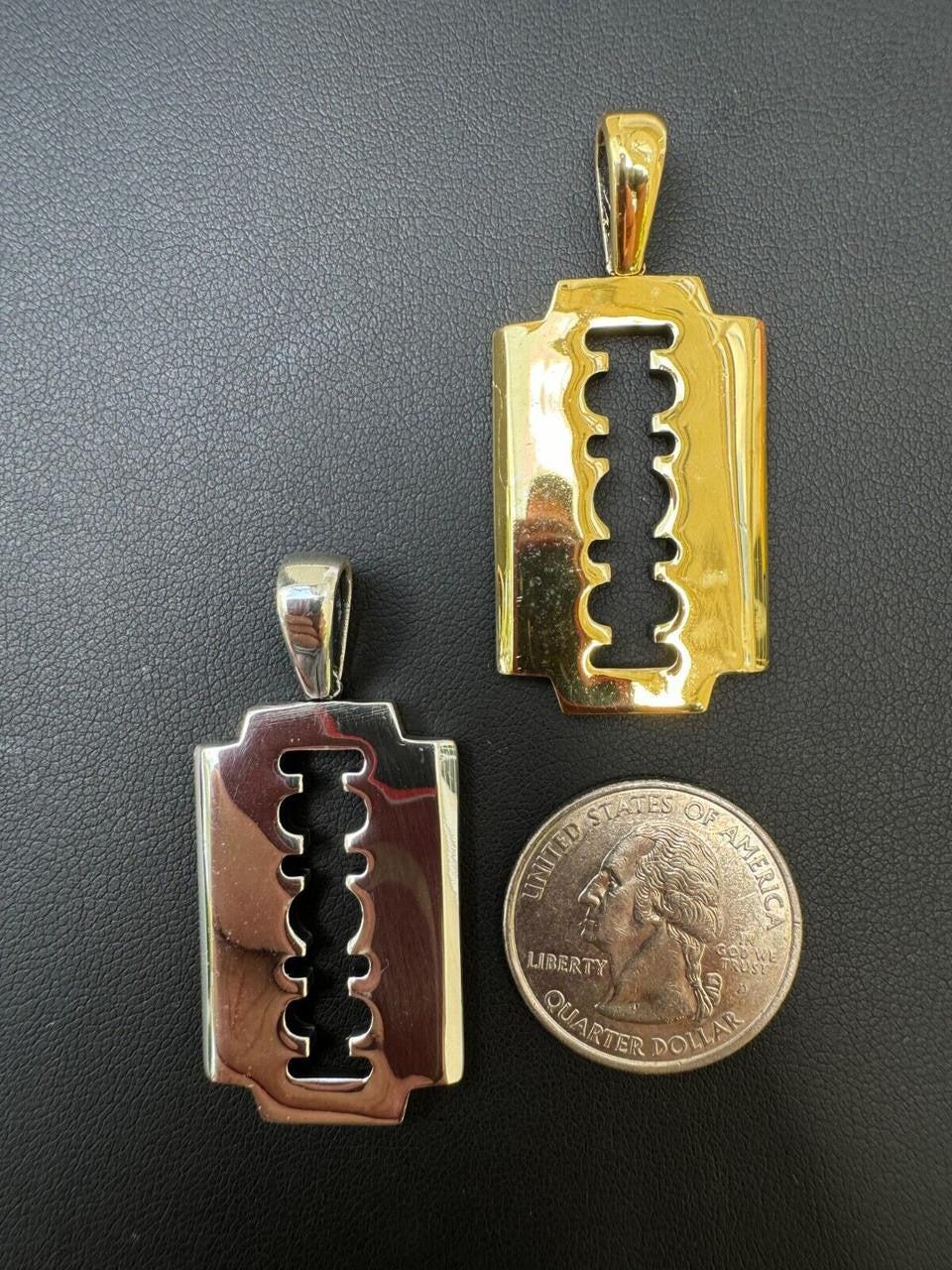 Razor Blade Emo Pendant - 14k Gold Vermeil Or 925 Silver - Medium 2"