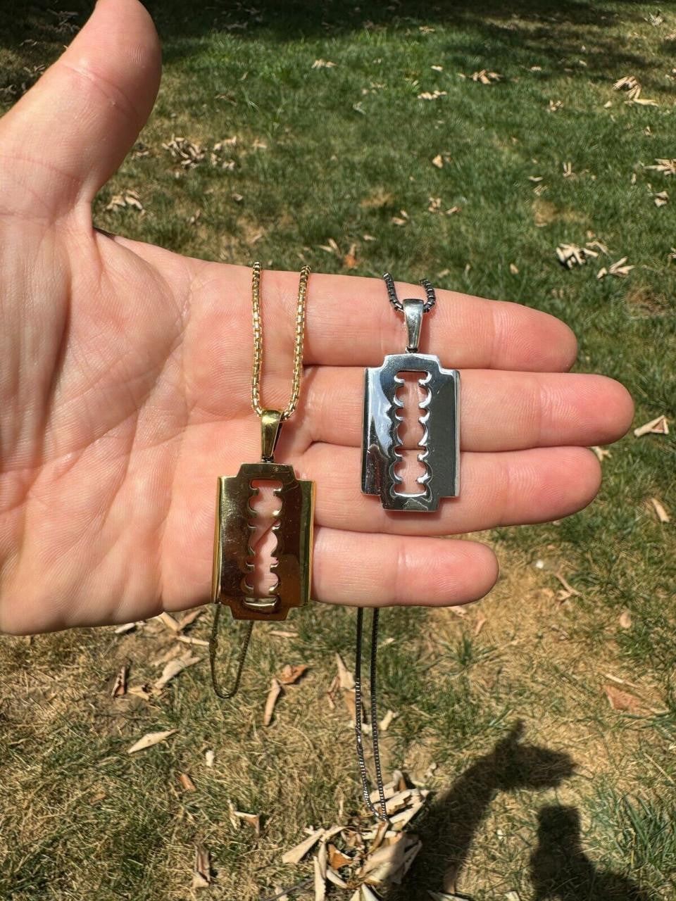 Razor Blade Emo Pendant - 14k Gold Vermeil Or 925 Silver - Medium 2"