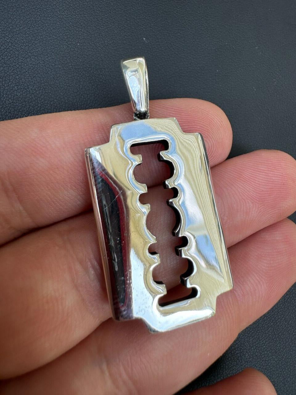 Razor Blade Emo Pendant - 14k Gold Vermeil Or 925 Silver - Medium 2"